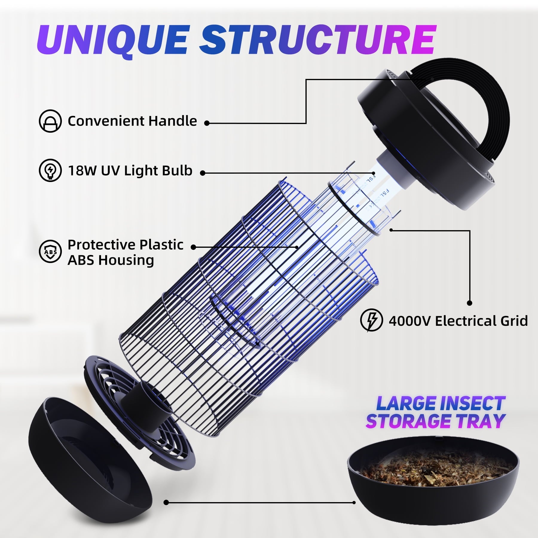 KLOUDIC Waterproof 4000V Detachable Electric Mosquito Killer Bug Zapper Electronic Insect Fly Trap for Outdoor and Indoor
