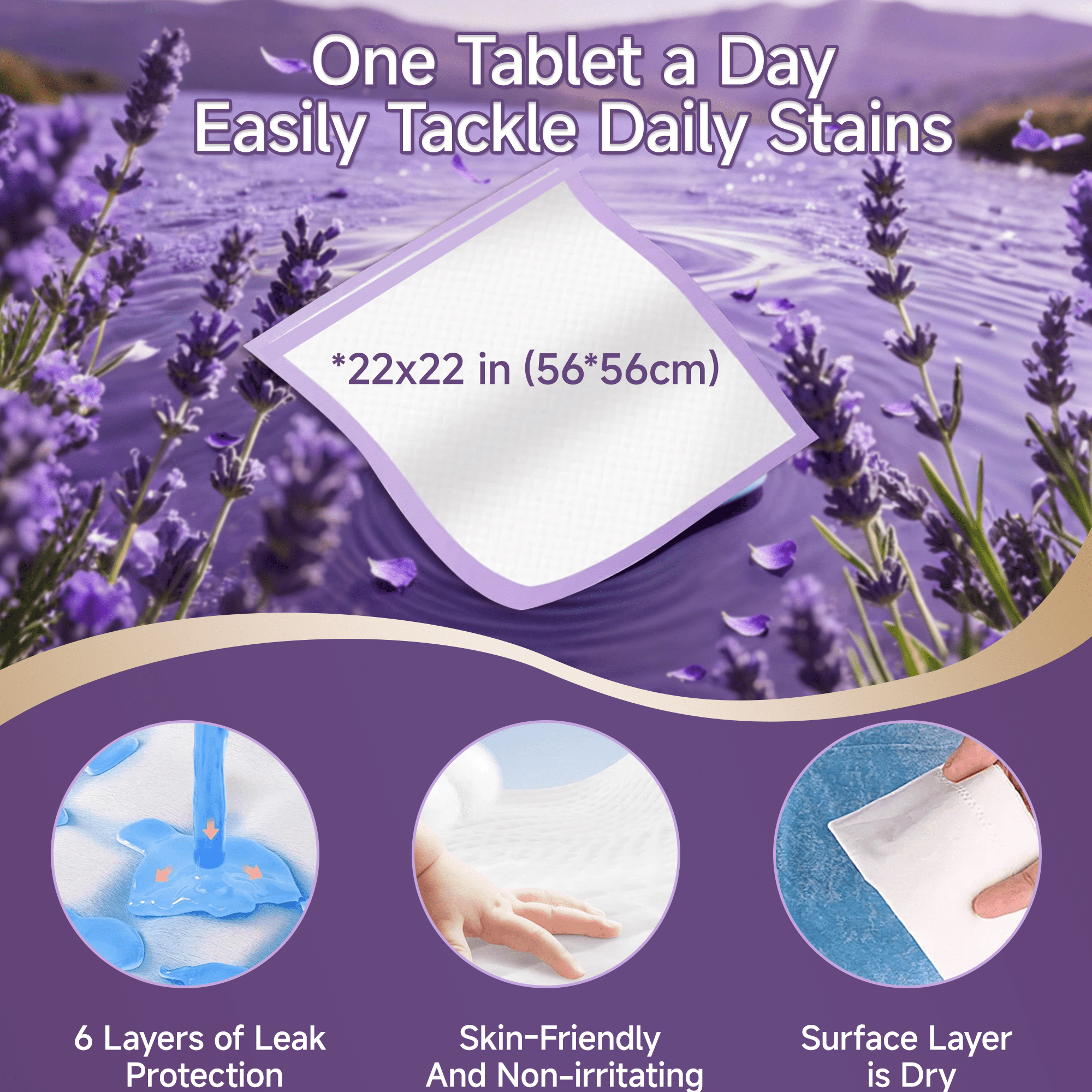 Woonono Puppy Pads Training Pads, Lavender,22 in x 22 in, 50 Count Disposable Dog Pee Pads