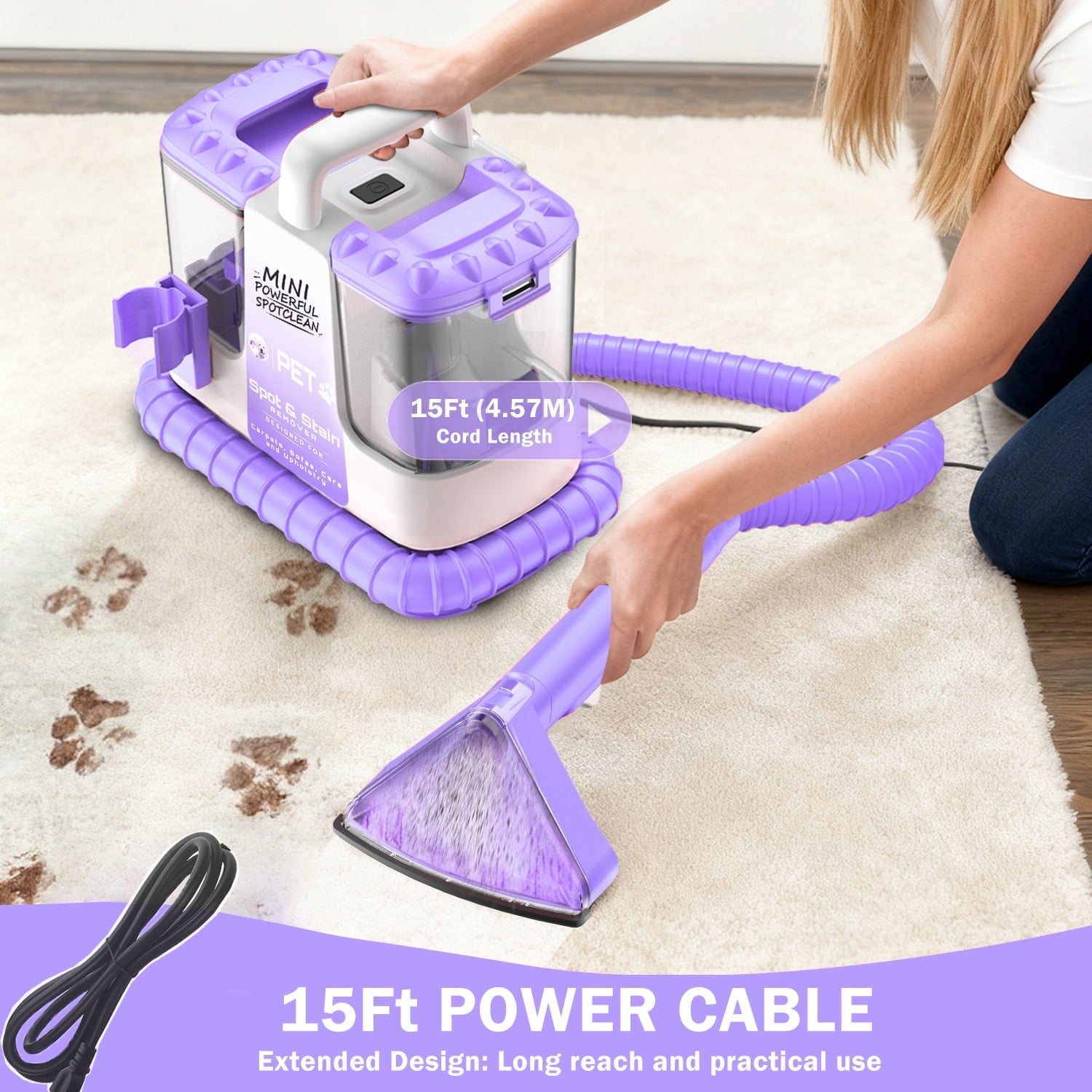 SUXIANGVAC Portable Carpet and Upholstery Spot Cleaner, 30Kpa Powerful Suction, Lightweight Compact Deep Cleaner for Home and Car, Purple(Version without cleaning solution)