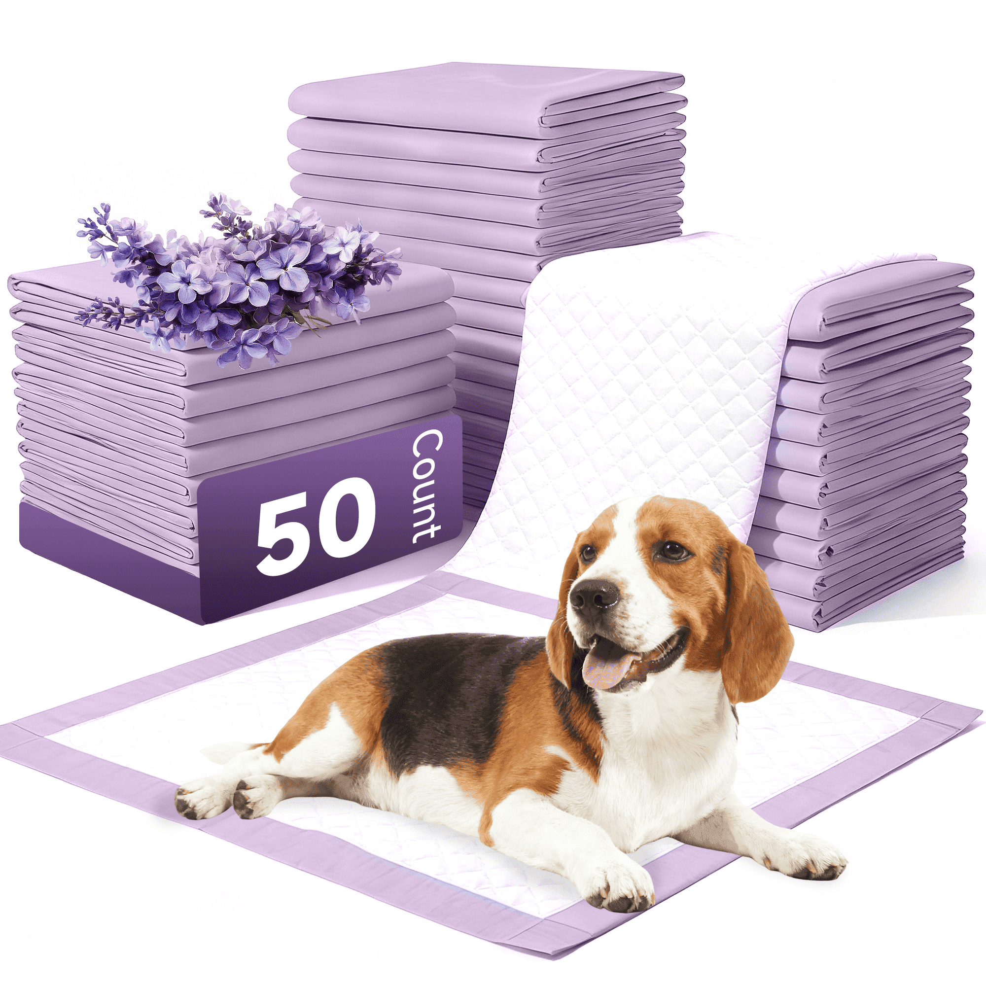 Woonono Puppy Pads Training Pads, Lavender,22 in x 22 in, 50 Count Disposable Dog Pee Pads
