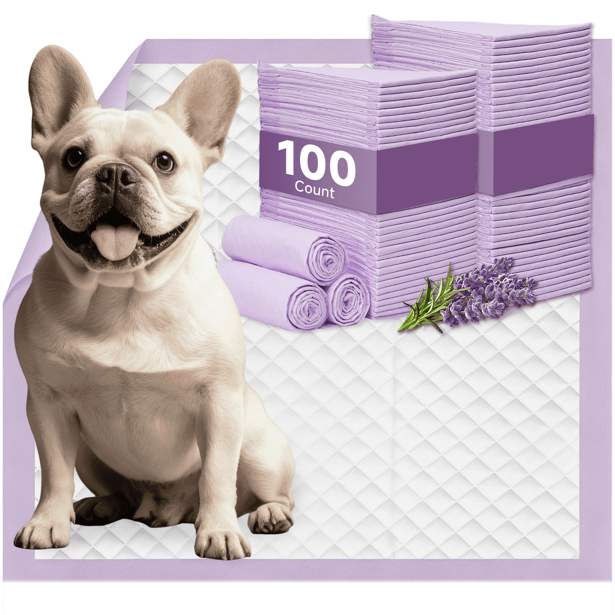 Woonono Puppy Pads Training Pads, Lavender,22 in x 22 in, 100 Count Disposable Dog Pee Pads